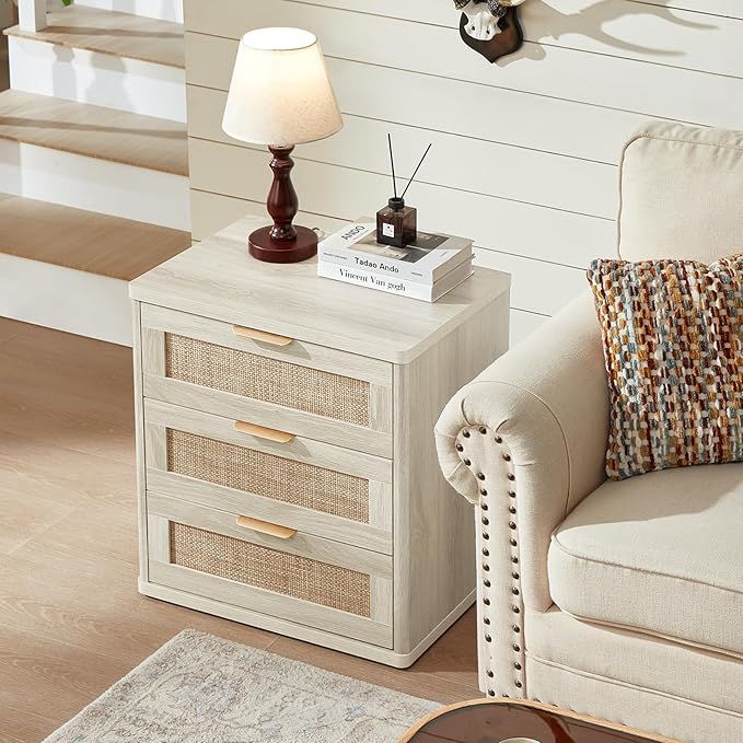 LEYAOYAO Rattan Dresser and Nightstand Set of 2, Boho Wood Dresser for Bedroom with 6 Drawers and Night Stand with 3 Drawer, Bedroom Furniture, Dressers & Chests of Drawers, Living Room, Hallway