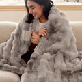 Bedsure GentleSoft Fluffy Faux Fur Throw Blanket, Fuzzy Soft Bubble Blanket for Couch, Faux Fur Decor for Home Bedroom Living Room, Thick Furry Cozy Gifts for Women, Tie-dye Brown, 50x60 Inch