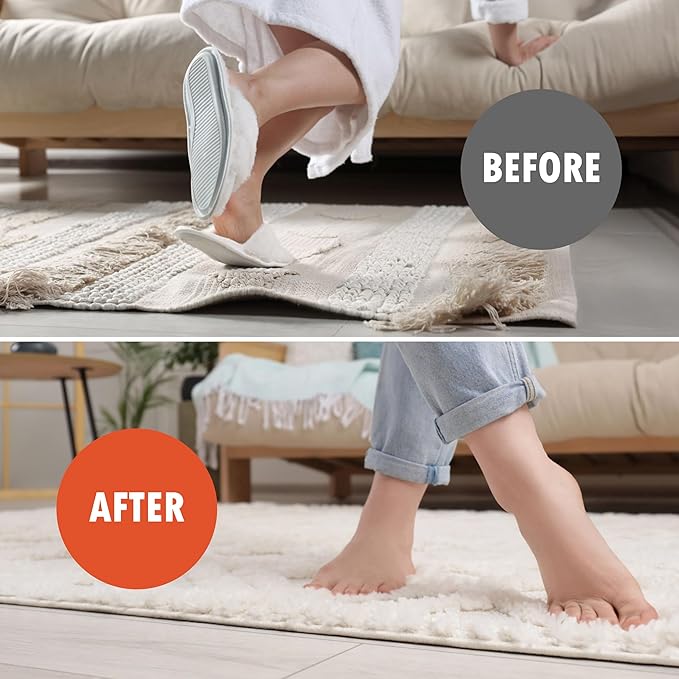 Rug Wrangler Rug Tape Grip – Non-Slip Rug Pads for Hardwood Floors (4-Pack) Rug Tape with No Damage or Residue, Carpet Corner Holders, Anti-Slip Rug Grips, Vacuum Tech Double Sided Rug Pad