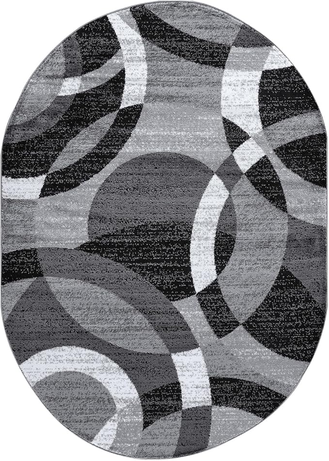Rugshop Gray Modern Geometric Oval Rug, Abstract Circles, High-Traffic, Non-Shedding, for Living Room, Bedroom and Home Office, 5' x 7' Oval