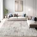 6x9 Abstract Area Rugs for Living Room 6 x 9 Washable Grey Pink Non Slip Low Pile Rugs for Bedroom Dining Room Foldable Thin