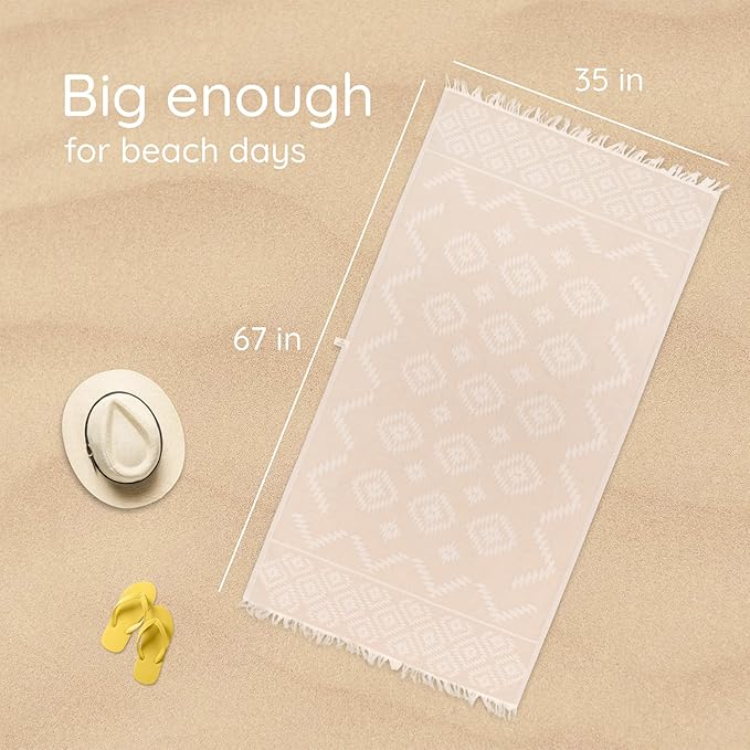 Premium Turkish Beach Towel – 100% Natural Cotton, Quick Dry, Sand Free, Oversized Beach Towel 35”x67” – Ideal for Travel, Pool, and Beach Blanket – Beige Sand Color