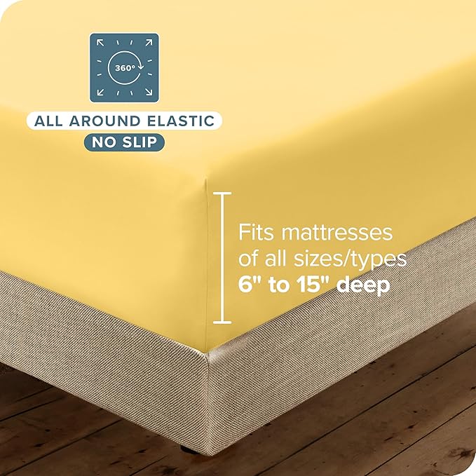 Bare Home Hotel Luxury Twin XL Sheet Set, Extra Soft - 4 Piece Set - Deep Pockets - Easy Fit - Cooling & Breathable - Wrinkle, Fade, Stain Resistant - Includes 2 Pillowcases (Twin XL, Lemon Drop)