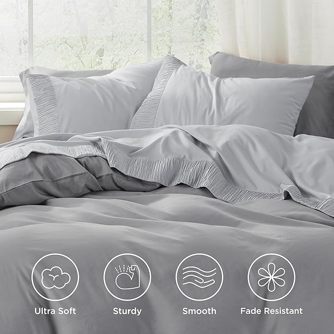 Bedsure Twin XL Sheet Sets Dorm Bedding - 3 Pieces Soft Extra Long Twin Sheets, Hotel Luxury, Easy Care Microfiber for Women, Men, Light Grey