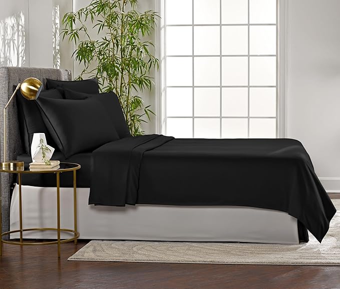 Pure Bamboo Twin Sheets, Genuine 100% Organic Viscose Derived from Bamboo Bed Sheet Set, Luxuriously Soft & Cooling, Double Stitching, 2 Year Quality Promise (Twin, Black)