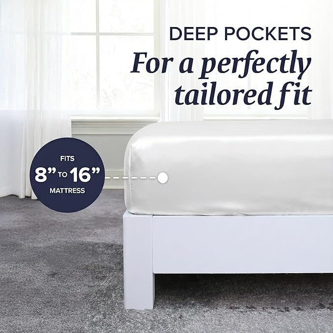 Beckham Hotel Collection Twin Sheet Set 100% Cotton, 500TC Luxury Sateen Bedding, 16” Deep Pocket, Moisture-Wicking, 3-Piece, White