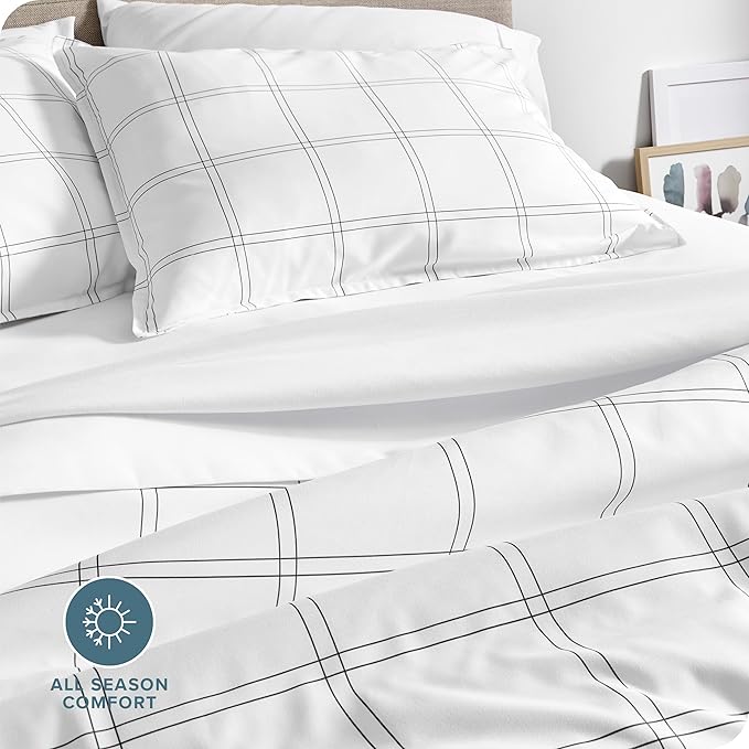 Bare Home Bedding Duvet Cover Queen Size - Premium 1800 Super Soft Collection - Lightweight, Duvet Cover - Soft Textured Bedding (Queen, Modern Plaid - White/Grey)