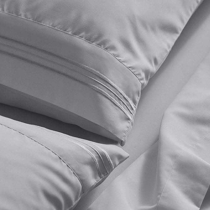 Mellanni California King Sheet Set - 6-Piece Iconic Collection Bedding, (Including 4 Pillowcases), 21-Inch Extra Deep Pocket, Easy Care, Ultra Soft, Cooling Sheets, Brushed Microfiber - Light Gray