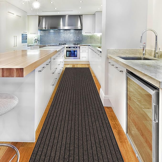 Ottomanson 2'7" x 16' Hallway Runner with Scraper Pile - Extra Durable Non-Slip Rug Mat for Indoor & Outdoor Use - Ideal for Kitchen, Entryway & Garage - High-Traffic Carpet, Brown