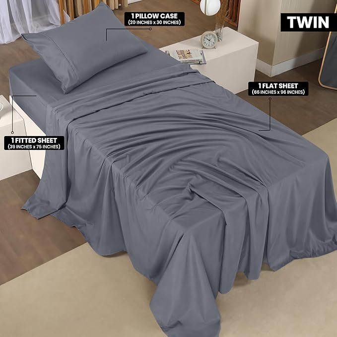 Utopia Bedding Twin Sheet Set – 3 Piece Bed Sheets for Twin Size Bed, Soft and Breathable Microfiber, Includes 1 Fitted Sheet, 1 Flat Sheet and 1 Pillowcase (Grey)