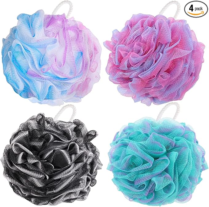 BTYMS 4 Pieces Shower Loofahs Bath Sponges 60g Bath Scrunchies Mesh Pouf Exfoliating Loofa for Body Washing