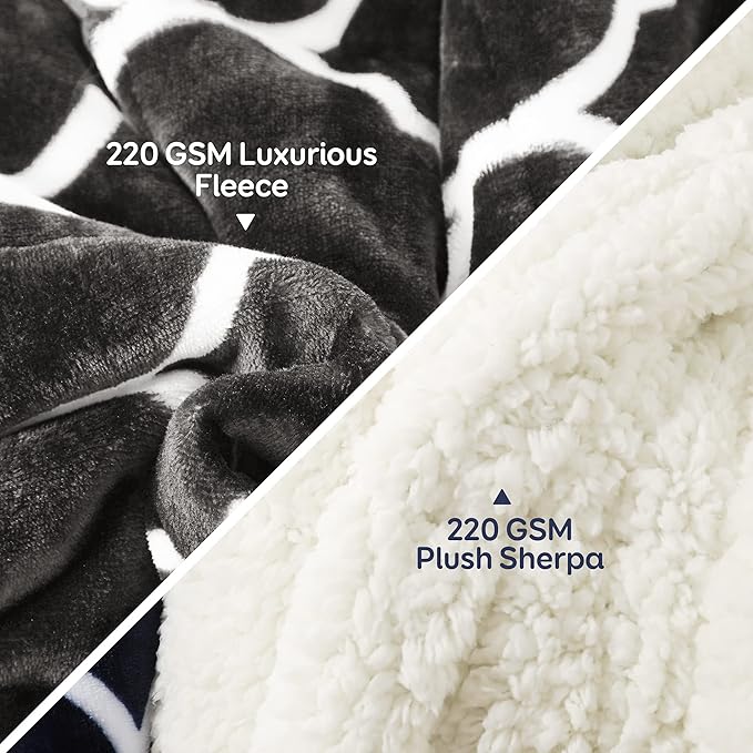 Cottonblue Morocco Sherpa Weighted Blanket 20lbs for Adult, Soft Fuzzy Fleece Bed Blanket with Ceramics Beads, Dual Sided Cozy Plush Weighted Blanket for All Season, 60 x 80 inches, Gray