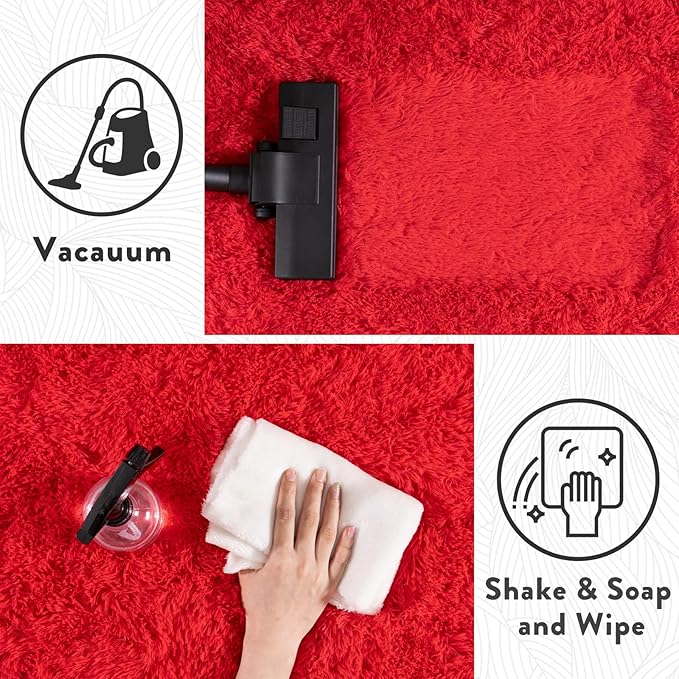 5x7 Red Rugs for Bedroom, Soft Fluffy Shaggy Rugs for Living Room, Non-Slip Modern Indoor Fuzzy Shag Floor Rug for Home Decor Aesthetic