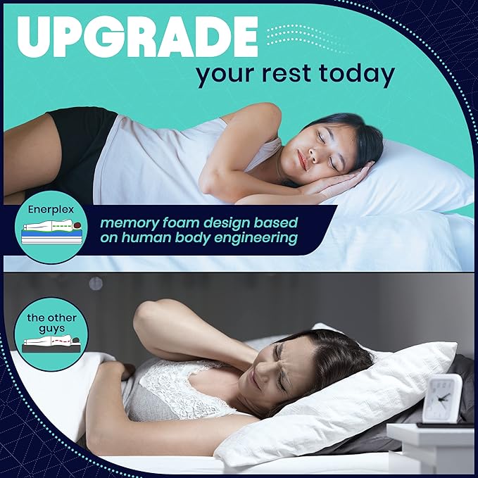 EnerPlex Queen Size Memory Foam Pillows - Pack of 1 - Adjustable Fill for Sleeping w/Extra Stuffing - Machine Washable Firm Cushioning