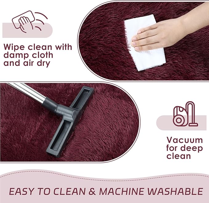 duduta Burgundy Plush Area Rugs for Bedroom 5x8 ft, Fluffy Carpet for Living Room Kids Room, Large Shag Dorm Rug, Washable Non Slip