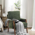 Green Accent Chair for Bedroom & Living Room, Mid Century Modern Accent Arm Chair, Upholstered Anthropologie Accent Chair with Solid Wood Frame, Fabric