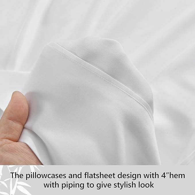 Linen World Cooling Bed Sheets Set Cal King Size,100% Organically Grown Viscose Sheets,Deep Pocket Up to 16",4 Pieces Silky Soft,Breathable Bedding Sheets & Pillowcases(White,Cal King)