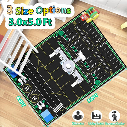 Kids Rug, Road Carpet for Kids with Combined City Road Traffic System, Car Rug and Airport Play Mat, 3x5 Ft Children’s Play Rugs for Playroom, Children’s City Traffic Map Fun Car Mat,Non-Slip
