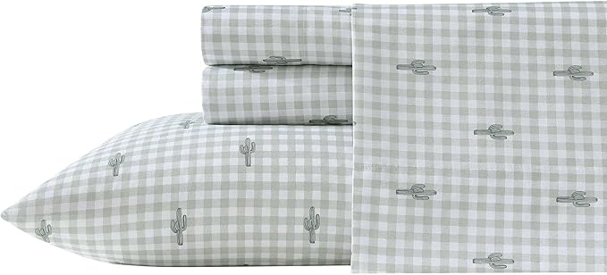 Wrangler - King Bed Sheets, Ultra-Soft & Lightweight Bedding with Matching Pillowcases, Lightweight Bed Set for All Season Comfort, Oeko-Tex Certified (Cactus Gingham Green)
