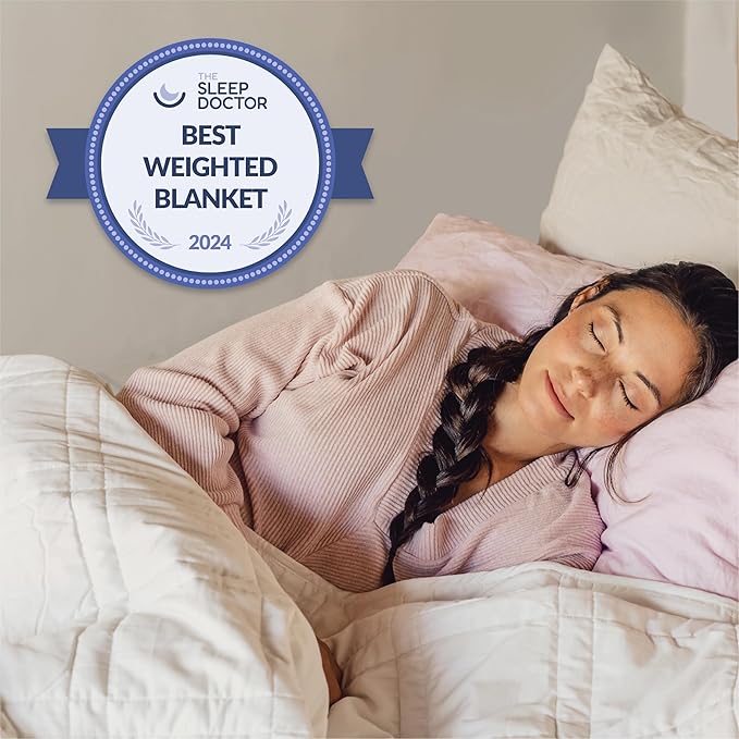 Baloo Weighted Blanket for Adults 20 lb (Pebble White, 60"x80") | Cool & 100% Cotton | Machine Washable & Dryer Safe | Glass Microbead Fill