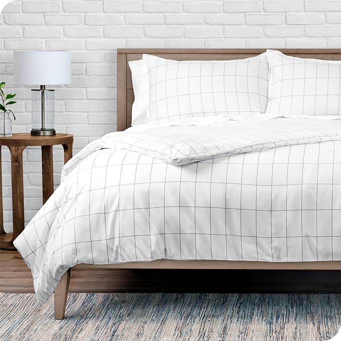 Bare Home Bedding Duvet Cover King Size - Premium 1800 Super Soft Collection - Lightweight, Cooling - Soft Breathable Bedding Duvet Cover (King, Grid - White/Grey)
