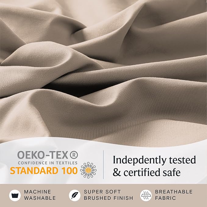 LuxClub 4 PC California King Sheet Set, Deep Pockets Wrinkle Free Cooling Bed Sheets Hotel Bedding for Women, Men, Includes 1 Fitted Sheet, 1 Flat Sheet and 2 Pillowcases-Light Khaki