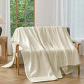 CHUFFED Cotton Waffle Blanket Throw Size - Plush Milk Velvet & Reversible Waffle Weave,Anti-Static 300Gsm Design，Thick Cozy Soft Winter Blanket for Bed, Couch, Sofa - Beige, 50x70 Inches