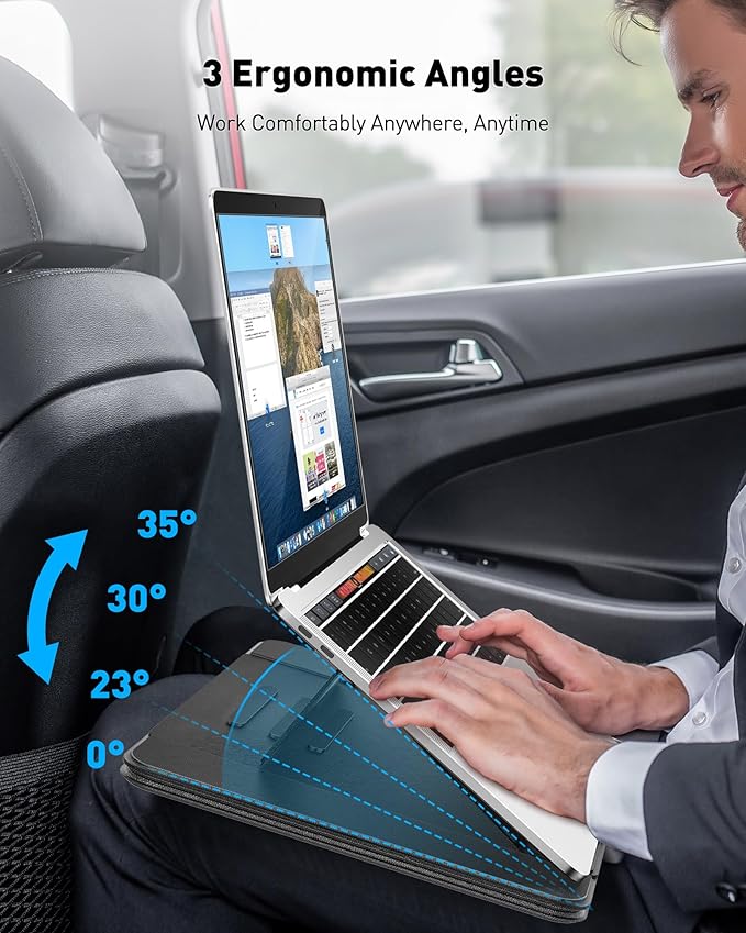 AboveTEK Adjustable Laptop Lap Desk, 3 Ergonomic Angles, PU Leather Non-Slip Surface, Heat Shield, Retractable Mouse Pad, Portable Laptop Lap pad Workstation for Bed, Sofa, Travel