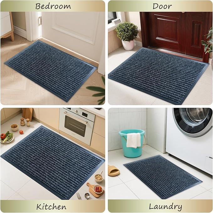 Front Door Mat,2.7'x4'Indoor Outdoor Door Mat,Heavy Duty Durable Welcome,Commercial Floor Mats Inside Outside Entrance, Waterproof All-Season, All-Weather Non Slip Backing Doormat for Entryway,Black