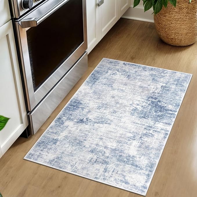 IOHOUZE Small Abstract Area Rug 2x3 Ft Entryway Rugs Washable Door Mat Indoor Entrance, Rubber Backed Throw Rugs, Printed Non Slip Floor Carpet for Foyer Front Door Sink, Light Blue White