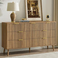 LYNSOM 55" Wide Fluted Dresser for Bedroom with 7 Drawer, Modern Chest of Drawers with Curved Profile Design and Metal Handles, Wood Dresser TV Stand & Storage Organizer for Living Room, Walnut