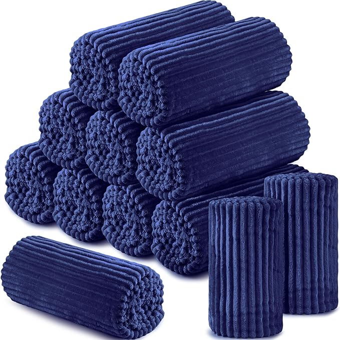 Buryeah 12 Pcs Flannel Throw Blanket Bulk 50 x 60 in Sleepover Blanket Outdoor Wedding Throw Lightweight, Oeko-tex Standard 100 Certified for Sofa Homeless Gifts (Navy)