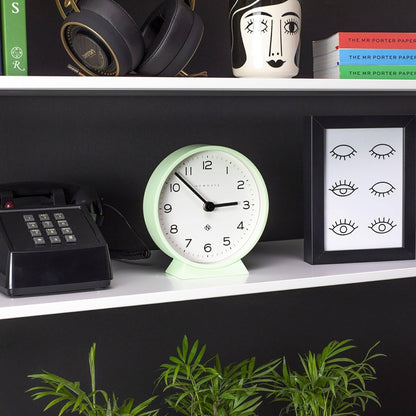 NEWGATE® M Mantel Echo Desk Clock | Modern Round Design | Neo Mint Green | Easy to Read Numbers | Contemporary Style for Desk, Table, Shelf or Bedside