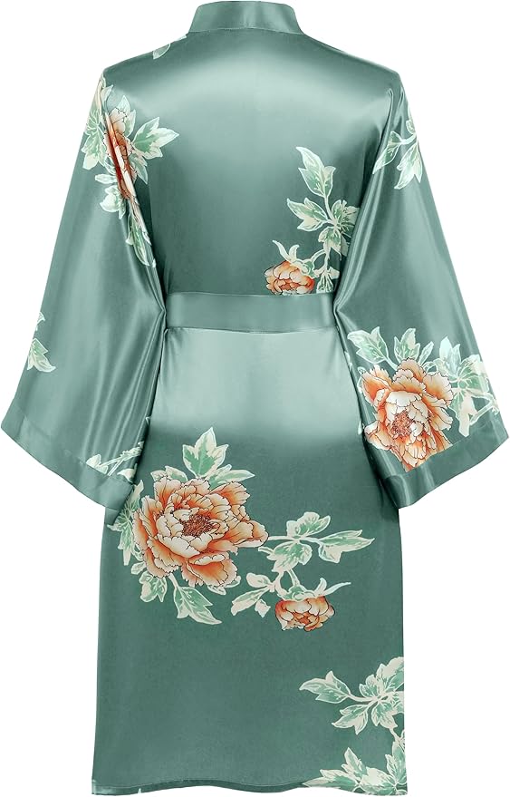 BABEYOND Short Kimono Bath Robe Blouse Satin Silky Kimono Cover Up Loose Cardigan Sleepwear Wedding Robe