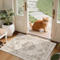 2x3 Vintage Washable Area Rugs for Entryway Soft Non-Slip Bath Mat Boho Medallion Distressed Retro Accent Carpet Floral Low Pile Indoor Throw Rug for Kitchen Laundry Living Room Bedroom, Taupe