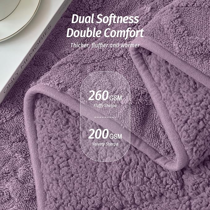 Wemore Weighted Blanket for Adults Twin Size 15 lbs, Dual Sided Soft Fuzzy Jacquard Sherpa Weighted Blankets for Sleeping, Cozy Fluffy Knitted Heavy Blanket for Couch Bed, Purple, 48 x 72 inches