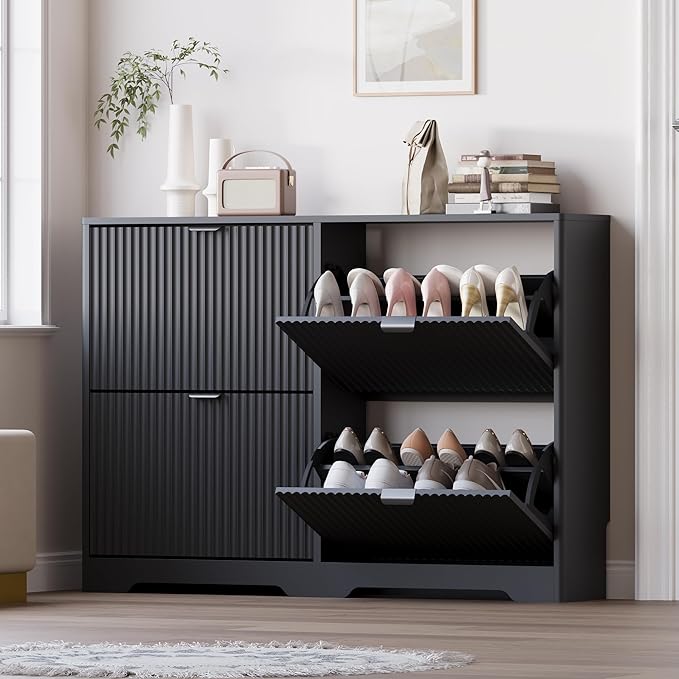 Large Shoe Cabinet for Entryway, Shoe Rack Cabinet with 4 Flip Drawer and Adjustable Shelves for Small Apartment, Foyer