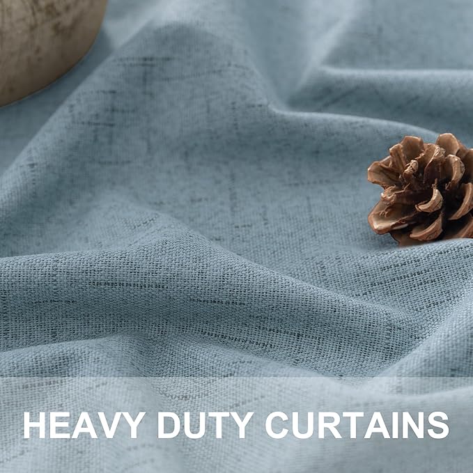 Dusty Blue Blackout Curtains for Nursery 54 Inch Length 2 Panel Chic Linen Look Short Thick Privacy Lightweight Grey Blue Light Blocking Room Darkening Curtain for Kids Bedroom Back Tab Pocket 54 Long