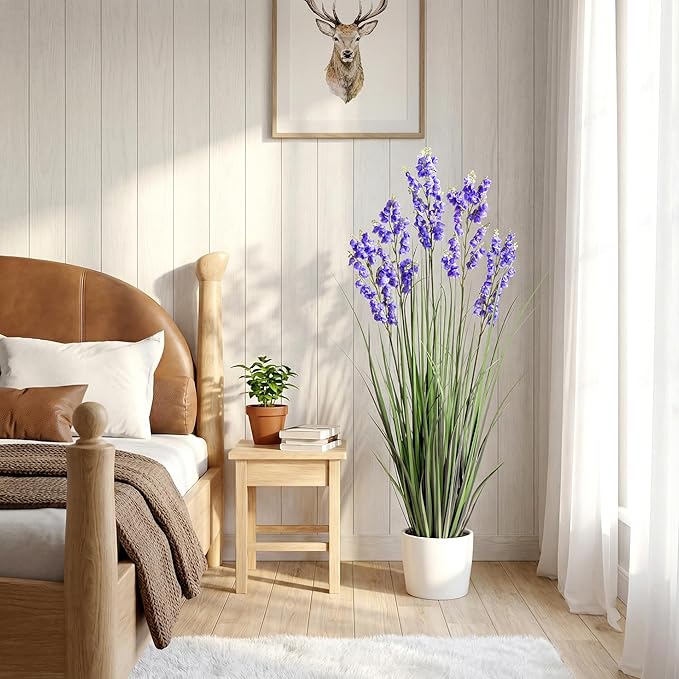 Green Onions Home Decor Fake Plants Lily of The Valley Snake Plant Home DéCor Accents Artificial Grass Room Decor Artificial Plants Indoor Artificial Grass 47“ 1 Pack（Purple）
