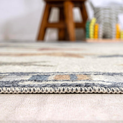 JONATHAN Y Machine-Washable Ivory/Blue/Orange Indoor Area Rug, 8x10, Star Gazer Geometric, Border, Kids & Novelty, Classic, Bedroom, Kitchen, Living Room, Easy-Cleaning, Non-Shedding (KDW100A-8)