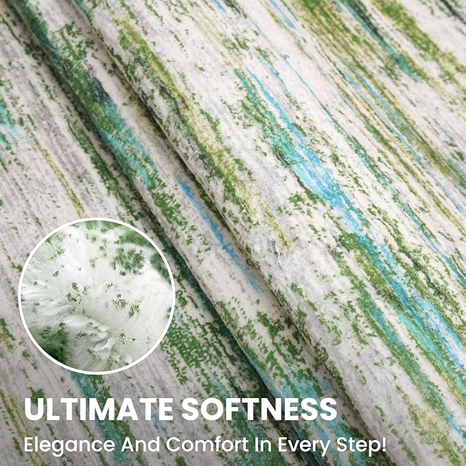 2x8 Modern Abstract Runner Rug for Hallways, Green Grey Multi Super Soft Hallway Decor Kitchen Rugs with Non-Slip, Non-Shedding Washable Rug for Entryway Bedroom Bathroom Laundry Indoor