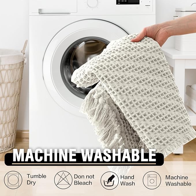 H.VERSAILTEX Waffle Bath Runner Rug Long Bath Mat Super Absorbent Boho Bath Rugs Non Slip Bath Runner for Bathroom Floor Machine Washable Dry Fast Bathroom Rugs with Tassels, 24" x 72", Ivory White