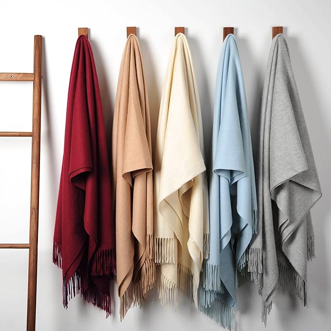 EP Mode 100% Pure Cashmere Throw Blanket for Sofa, Classic Design with Gift Box (Baby Blue)