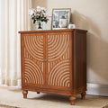 PHI VILLA Accent Cabinet with Door, Small Buffet Sideboard Cabinet with Rattan Door, 2 Door Storage Cabinets