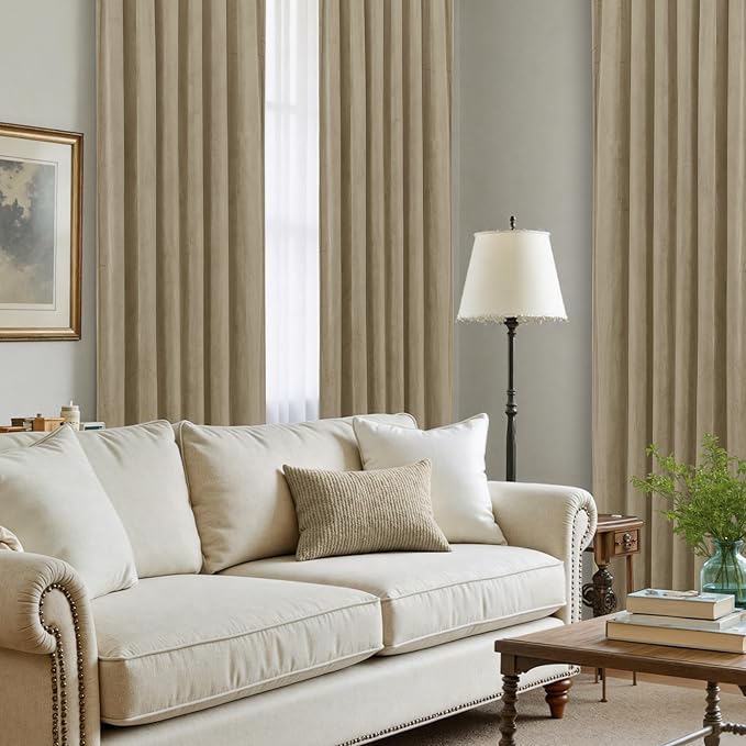 LAMIT Velvet Curtains 102 Inch for Living Room, Thick Thermal Insulated Drapes Room Darkening Country Decor Back Tab and Rod Pocket Panels for Bedroom, 2 Panels, Dark Taupe, 52 x 102 Inch