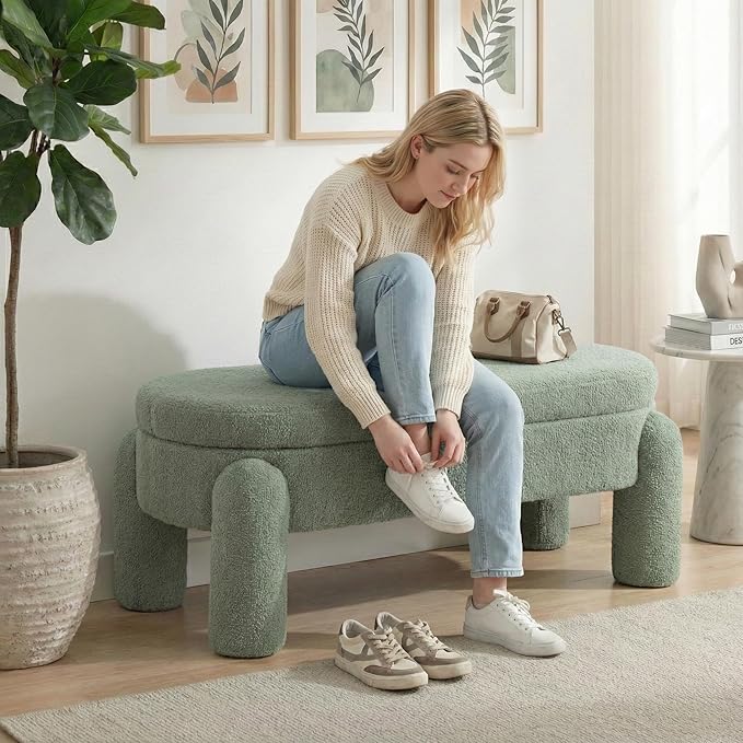 Ottoman with Storage, Large Foot Rest Ottoman Storage Bench,End of Bed Bench,Upholstered Seating,for Entryway, Hallway, Living Room,Bedroom (Green)