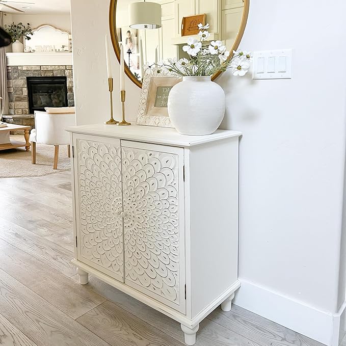 PHI VILLA White Accent Cabinet with Doors, Antique Storage Sideboard and Buffet Cabinets