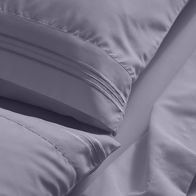 Mellanni King Sheet Set - 6-Piece Iconic Collection Bedding, (Including 4 Pillowcases), 21-Inch Extra Deep Pocket, Easy Care, Ultra Soft, Cooling Sheets, Brushed Microfiber - Hazy Lilac