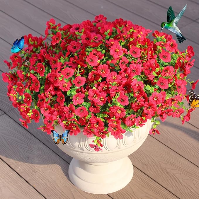 Faux Flowers for Outdoor Planters 16 Bundles UV Resistant Artificial Fake Eucalyptus Plants Outside Spring Summer Yard Decoration Realistic Silk Daisy Used for Patio,Front Porch,Garden Pots Decor