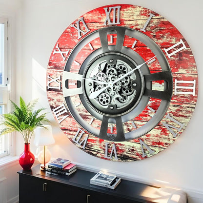 The Gears Clock Real Moving Gear Wall Clock England Line (Red Lava, 36 inches (90 cm))